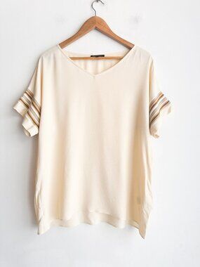 Antonelli Ivory Knit Detail Short Sleeve Silk Blend top 46/L